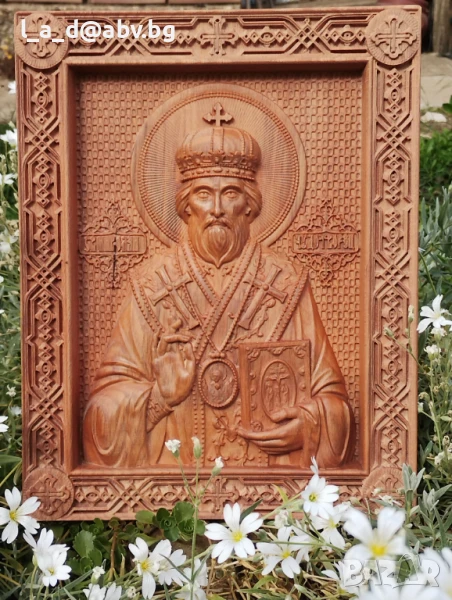 Икона на Свети Николай Чудотворец - авторска дърворезба, снимка 1
