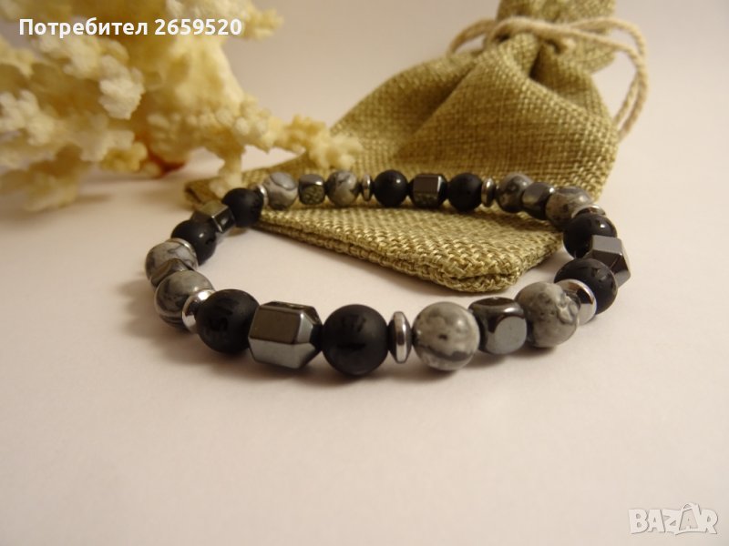 Водоустойчива мъжка гривна от естествени камъни, снимка 1