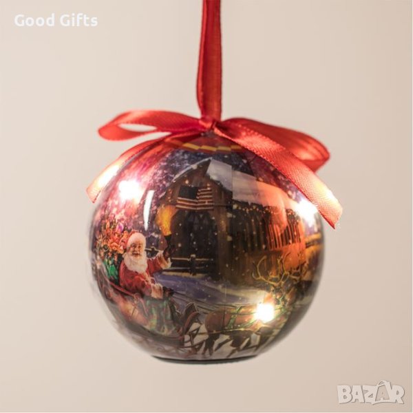 2 броя Светеща Коледна топка Дядо Коледа с шейна с 6 LED светлини, 7.5см, снимка 1