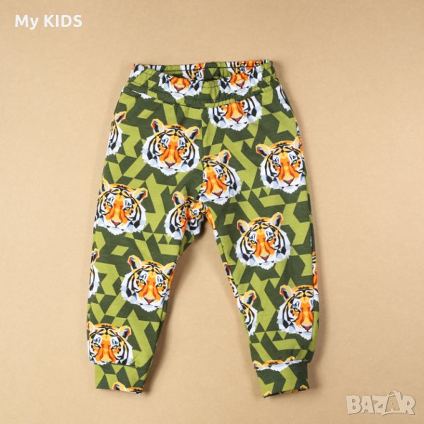 детски панталон в свежо зелено на тигри 80 12-18 86 18-24 92 2-3 98 3-4 104 110 5-6 долнище анцуг, снимка 1