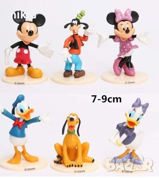 6 бр Мики Мини Маус Mickey Minnie Disney пластмасови фигурки на бяла стойка за украса торта и игра, снимка 1