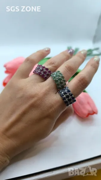 Невероятен Сребърен Пръстен с Рубин/Сапфир/Изумруд, снимка 1