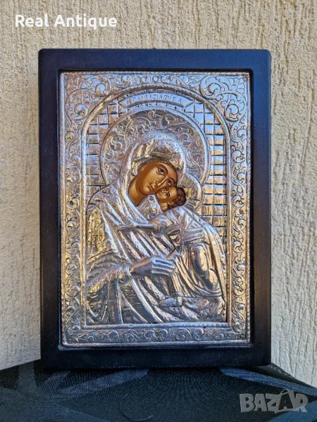 Стара прекрасна антикварна сребърна икона-,Сертификат , снимка 1