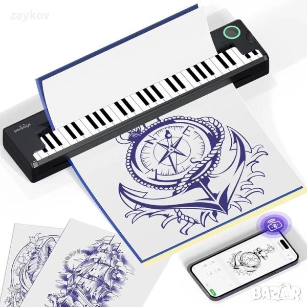 Безжичен принтер за шаблони за татуировки - подходящ за професионалисти и начинаещи, Bluetooth, снимка 1