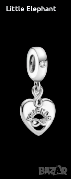 Сребърен висящ елемент сърце Пандора"Приятели завинаги"/нов, снимка 1