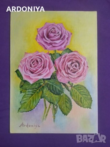 Рози картина маслени бои, снимка 4 - Картини - 44605977