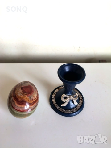 Великолепно Яйце От Ивичест Оникс На Посребрена Стойка, снимка 4 - Антикварни и старинни предмети - 53760425