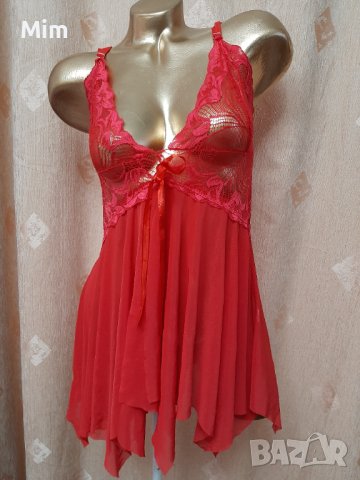 М Ефирна къса  червена нощница , снимка 6 - Корсети, бюстиета, топове - 41057508