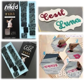 сет Главни Латиница азбука букви ръкописни плочки печат печати резци фондан тесто декор пластмасови