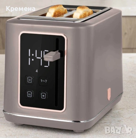 Тостер Berlinger Haus Taupe, 7 степени на изпичане, сив с розово-златисти детайли, 870W, снимка 3 - Тостери - 53649247