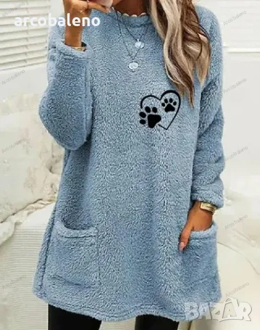 Дамски суичър с дълги ръкави и обло деколте с любовни крачета, 6цвята , снимка 5 - Суичъри - 47991641