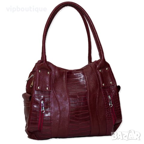 Бордо кожена дамска чанта, снимка 1 - Чанти - 40394416