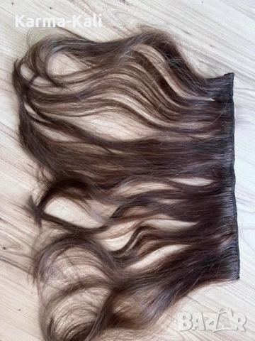 естествена коса на клипсове кестенява, снимка 3 - Аксесоари за коса - 52094791