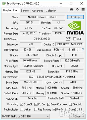 Продавам видео карта nVidia MSI N460GTX HAWK 1GB DDR5 256bit 2xDVI mini HDMI PCI-E, снимка 6 - Видеокарти - 41020294