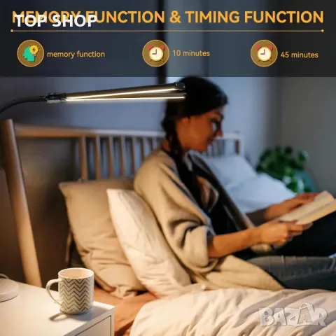 CHENBEN LED настолна лампа, 15 W 61 см двойна глава със скоба, 5 цветови режима и 10 нива на яркост, снимка 6 - Настолни лампи - 49866427