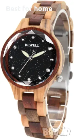Дървен дамски часовник BEWELL Black Starry Sky, снимка 12 - Дамски - 49349128