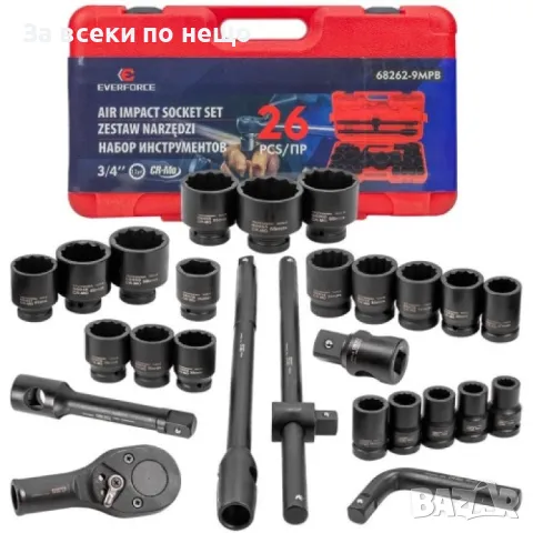 Гедоре с ударни вложки 26 части 3/4'' 12-стенно EverForce, снимка 3 - Гедорета - 50346406