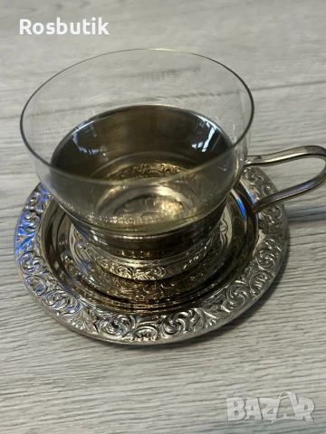 Съветски сервиз с подстакани за чай/кафе  6 чаши и 6 чинии , снимка 6 - Сервизи - 53424971