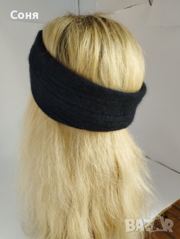 Дамска лента плетена в черно, снимка 9 - Шапки - 42370605
