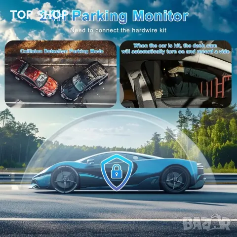 DYNACAM 4K/2K+1080P Dash Cam отпред и отзад, 64GB карта, 170°широк ъгъл, G-сензор,, снимка 4 - Аксесоари и консумативи - 49804712