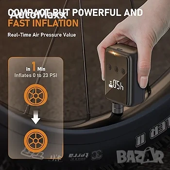 Tiiletzote преносим въздушен компресор за велосипед,мини помпа за гуми 130 PSI с манометър , снимка 2 - Велосипеди - 53539155