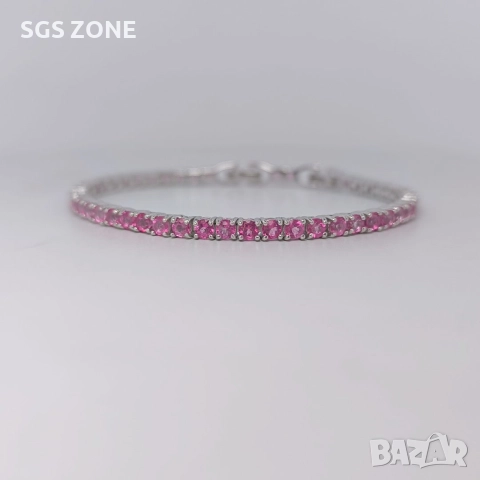 КЛАСИЧЕСКА ТЕНИС ГРИВНА ОТ 925 СТЕРИЛИНГ С РОЗОВ ТОПАЗ, снимка 8 - Гривни - 52710718