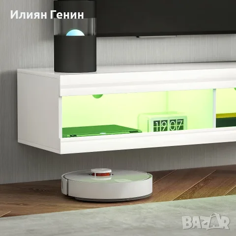 ТВ шкаф HOMCOM, нисък стенен шкаф за телевизор с RGB LED осветление в 16 цвята,, снимка 10 - Шкафове - 56240882