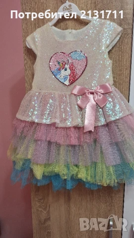 Детска рокля с Еднорог с многоцветен тюл и панделка, снимка 2 - Детски рокли и поли - 51423817