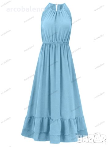 Нова празнична едноцветна рокля с V-образно деколте и талия без ръкави, 3цвята , снимка 7 - Рокли - 44501213