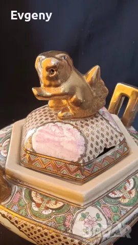 Японска антична керамична ваза , снимка 3 - Вази - 48808205