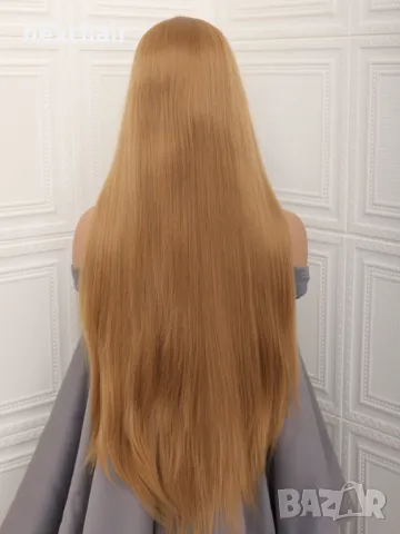 80 см дълга права медено руса перука с дантела 13*4*1, снимка 3 - Аксесоари за коса - 50050127