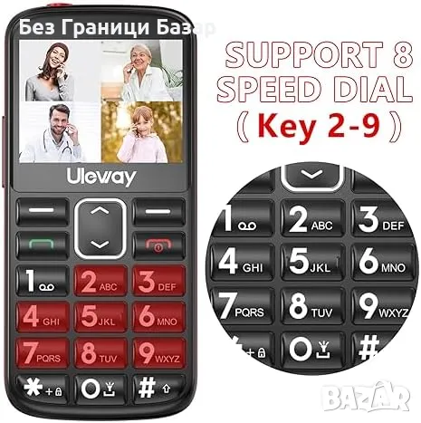 Нов Мобилен телефон с големи бутони за възрастни Отключен SOS бутон, снимка 5 - Други - 47368135