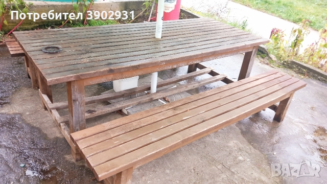 Продавам 2 маси и 4 пейки от масивна дървесина.  , снимка 4 - Маси - 52463875