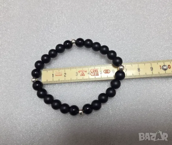 Еластична Гривна с Оникс и Сребърни топчета /проба 925/, снимка 7 - Гривни - 47353440