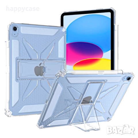 Apple iPad 11 2025 / iPad 10 2022 / Удароустойчив прозрачен силиконов кейс гръб калъф със стойка