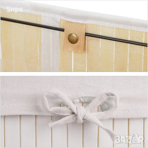 Бамбуков кош за пране Relaxdays, сгъваема кошница с капак, 80 л, правоъгълен, 2 вътрешни торби , снимка 4 - Други стоки за дома - 48513069