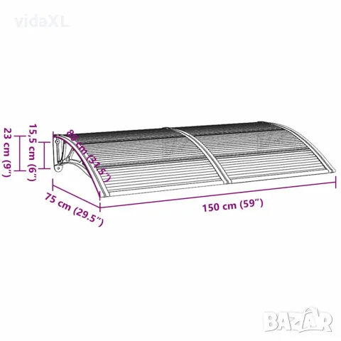 vidaXL Навес за врата, черен, 150x75 см, поликарбонат, снимка 7 - Врати за баня - 56146257