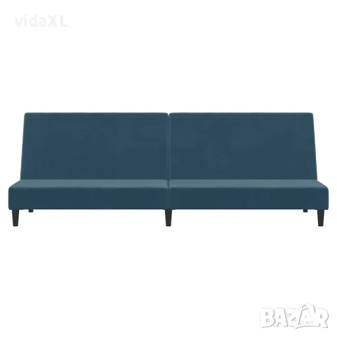 vidaXL 2-местно разтегателно канапе, синьо, кадифе, снимка 5 - Дивани и мека мебел - 56147383
