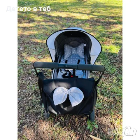 Чанта за бебешка количка черна с панделка Сиви звезди, снимка 1