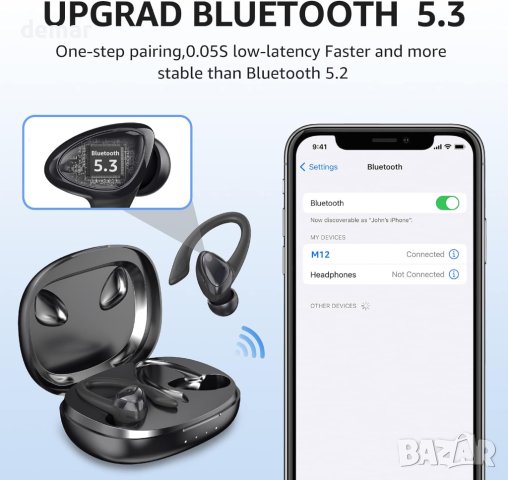 Безжични слушалки ANNILA, Bluetooth 5.3 с Hi-Fi стерео аудио, HD микрофон, Type-C, IP7 – черни M12, снимка 3 - Безжични слушалки - 42282808