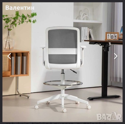 Ергономичен офис стол на колелца HOMCOM, снимка 6 - Столове - 53248377