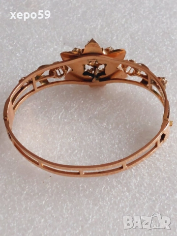 Автентична Руска златна дамска гривна с инкрустирани множество диаманти,злато 14 карата(56),19 век, снимка 16 - Гривни - 52682528