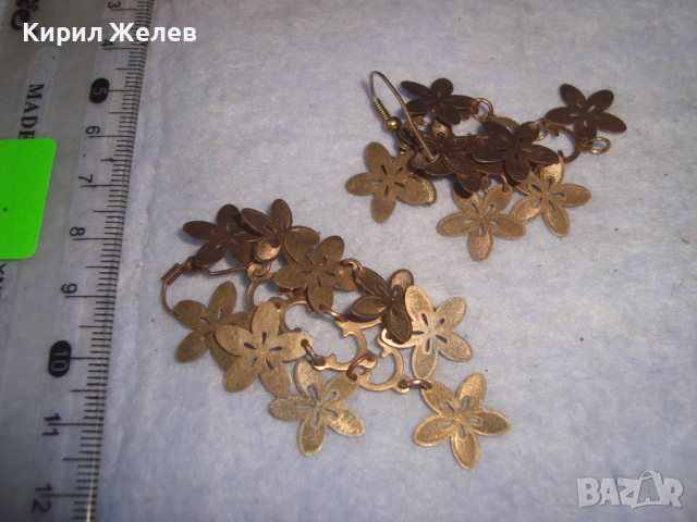 ФЛОРАЛНИ ЗЛАТИСТИ ОБЕЦИ ТИП ТРЕПКИ ХЕНД-МЕЙД НАКИТ БИЖУ 12580, снимка 4 - Обеци - 36508913