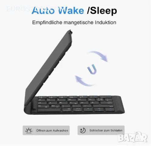 Сгъваема клавиатура OMOTON KB567, акумулаторна безжична Bluetooth клавиатура, със стойка за смартфон, снимка 2 - Клавиатури и мишки - 56239615