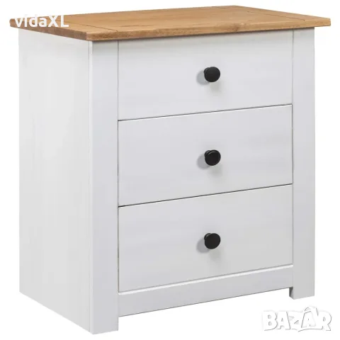 vidaXL Нощно шкафче, бяло, 46x40x57 см, бор, стил Панама（SKU: 282654）