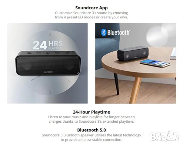 2023 Anker Soundcore 3 BassUp 100% Титан Диафрагма 40kHz 24ч IPX7 Spotify iPhone Siri Гласов Контрол, снимка 9 - Слушалки и портативни колонки - 41381739