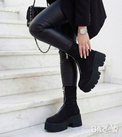 Боти на Платформа - Черен Велур