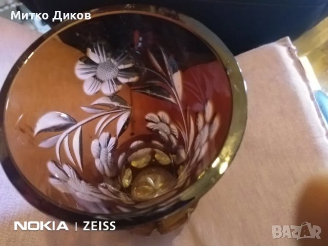 Кристална ваза отлична бохемски кристал червен Н-210мм фи горе -105мм и долу-64мм дебелина 5мм, снимка 9 - Вази - 47946342