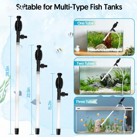 QZQ Комплект за почистване на аквариум, супер силен сифон с двойна гъба, снимка 6 - Оборудване за аквариуми - 53782550