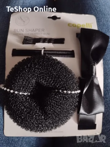 Комплект гъба за коса за кок+фиби+ластик и панделка в черно Capelli налични 8 комплекта